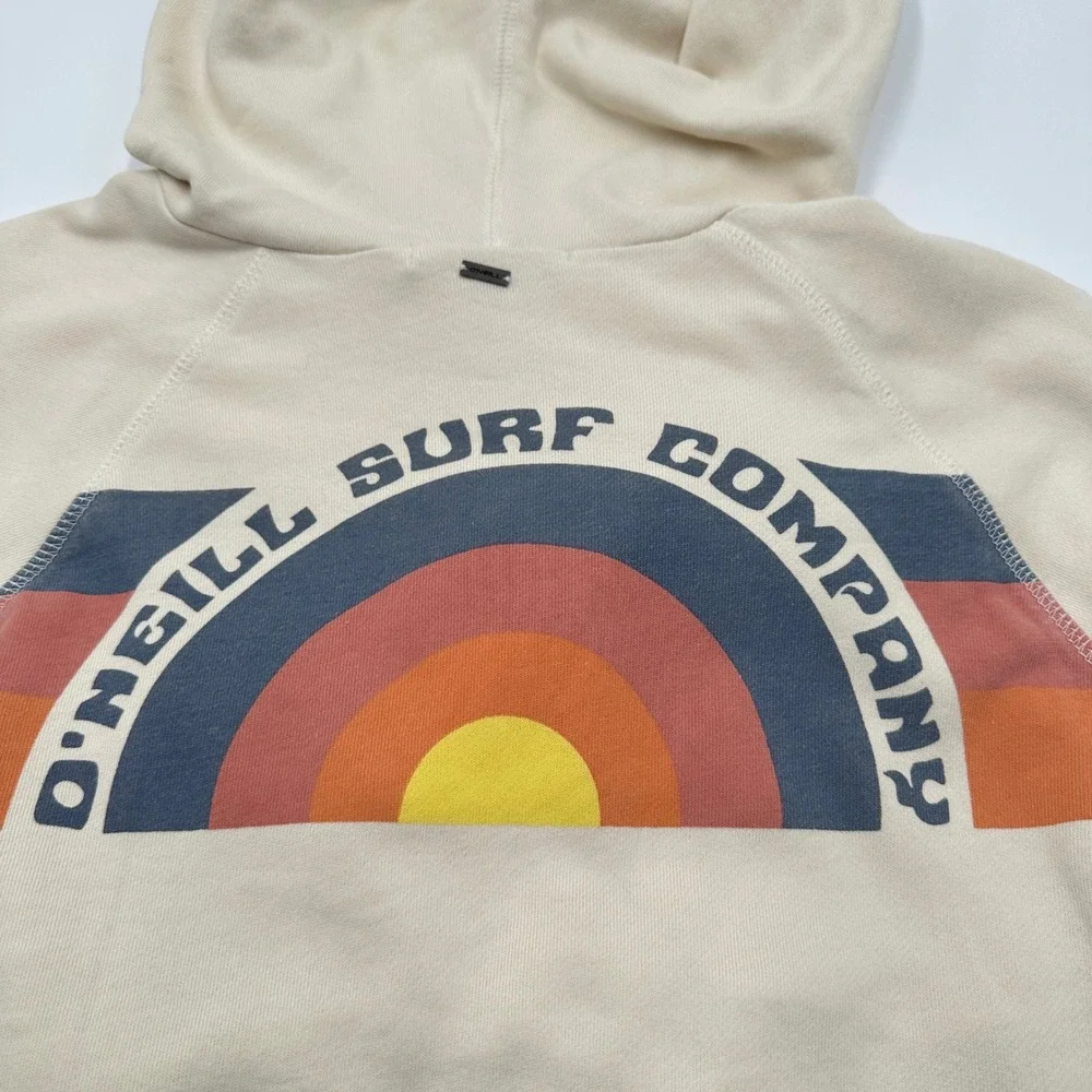 O'Neill Surf Hoodie Womens Small Cream Excellent Rainbow Graphic Beachy Retro
